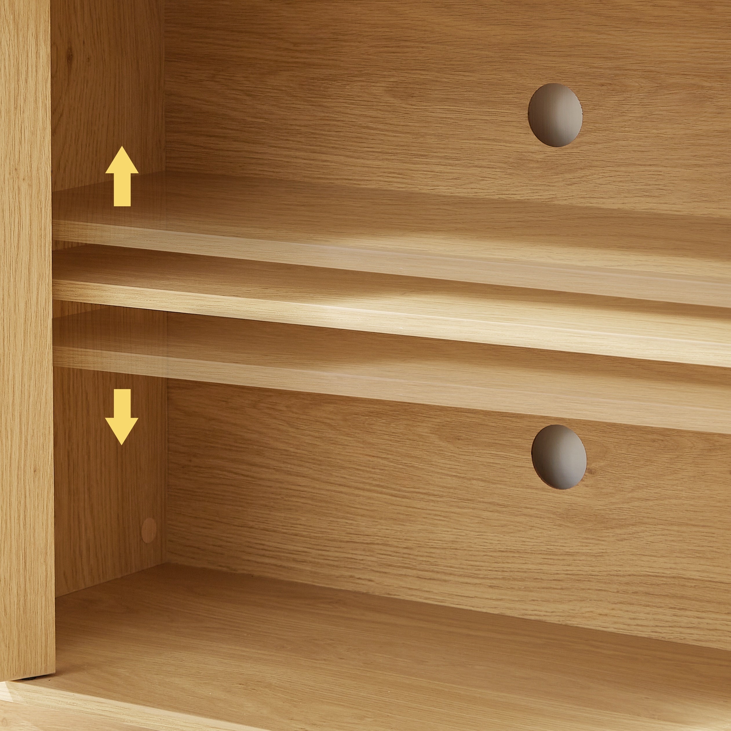 Modern Wavy TV Stand, Rounded Sideboard with Storage, Natural Particleboard and MDF, 64''W x 15''D x 24''H