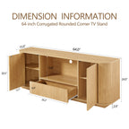Modern Wavy TV Stand, Rounded Sideboard with Storage, Natural Particleboard and MDF, 64''W x 15''D x 24''H
