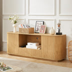 Modern Wavy TV Stand, Rounded Sideboard with Storage, Natural Particleboard and MDF, 64''W x 15''D x 24''H