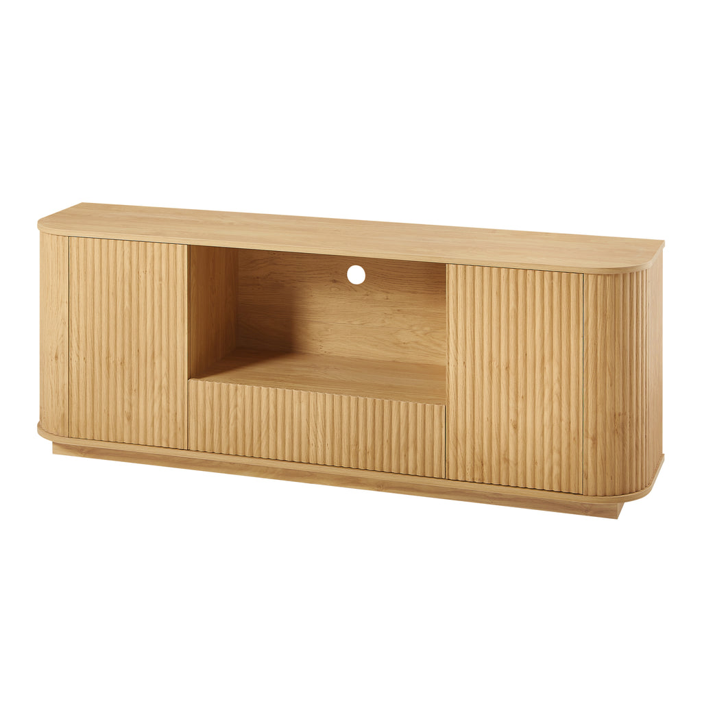 Modern Wavy TV Stand, Rounded Sideboard with Storage, Natural Particleboard and MDF, 64''W x 15''D x 24''H