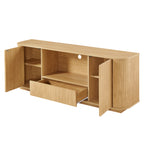 Modern Wavy TV Stand, Rounded Sideboard with Storage, Natural Particleboard and MDF, 64''W x 15''D x 24''H