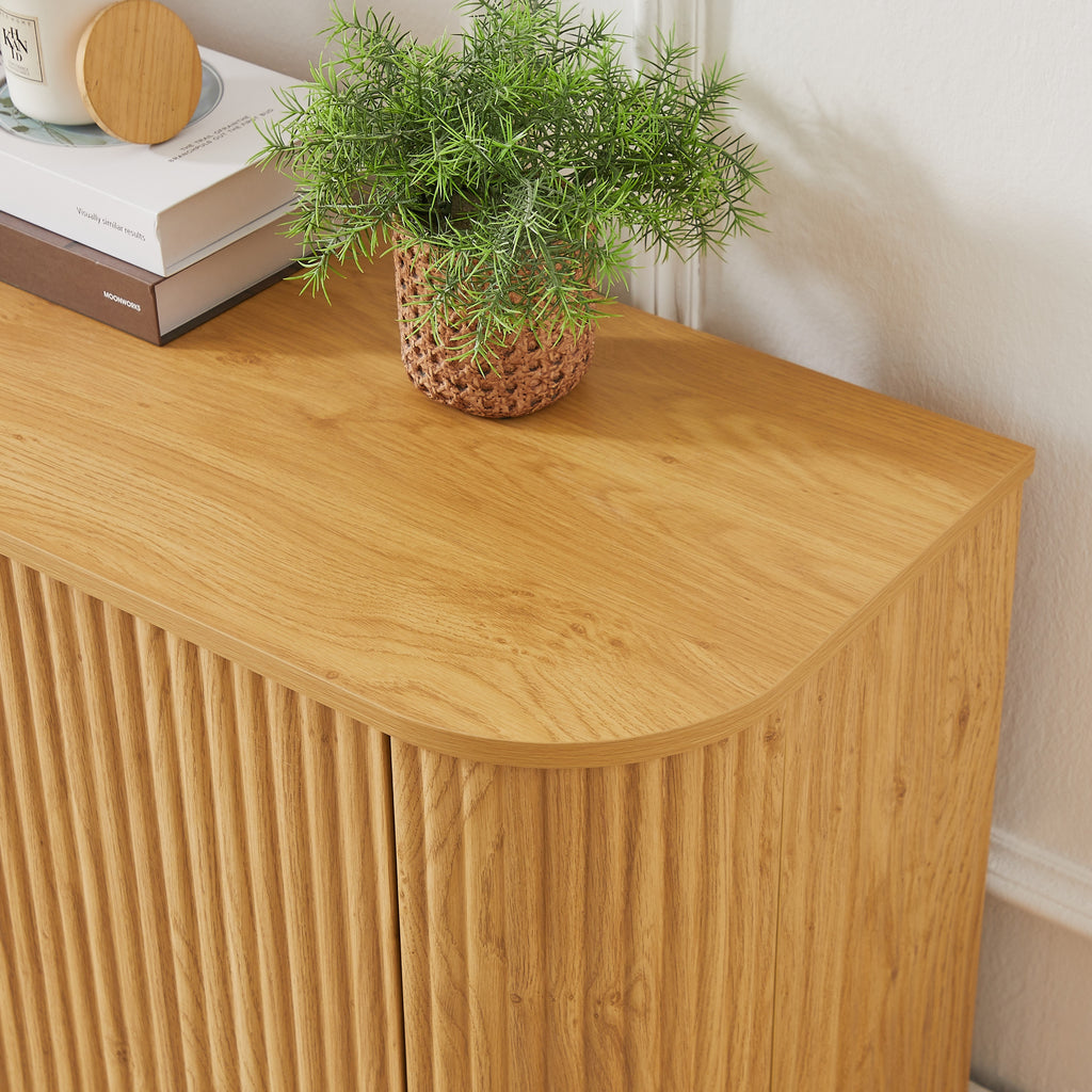 Modern Wavy TV Stand, Rounded Sideboard with Storage, Natural Particleboard and MDF, 64''W x 15''D x 24''H