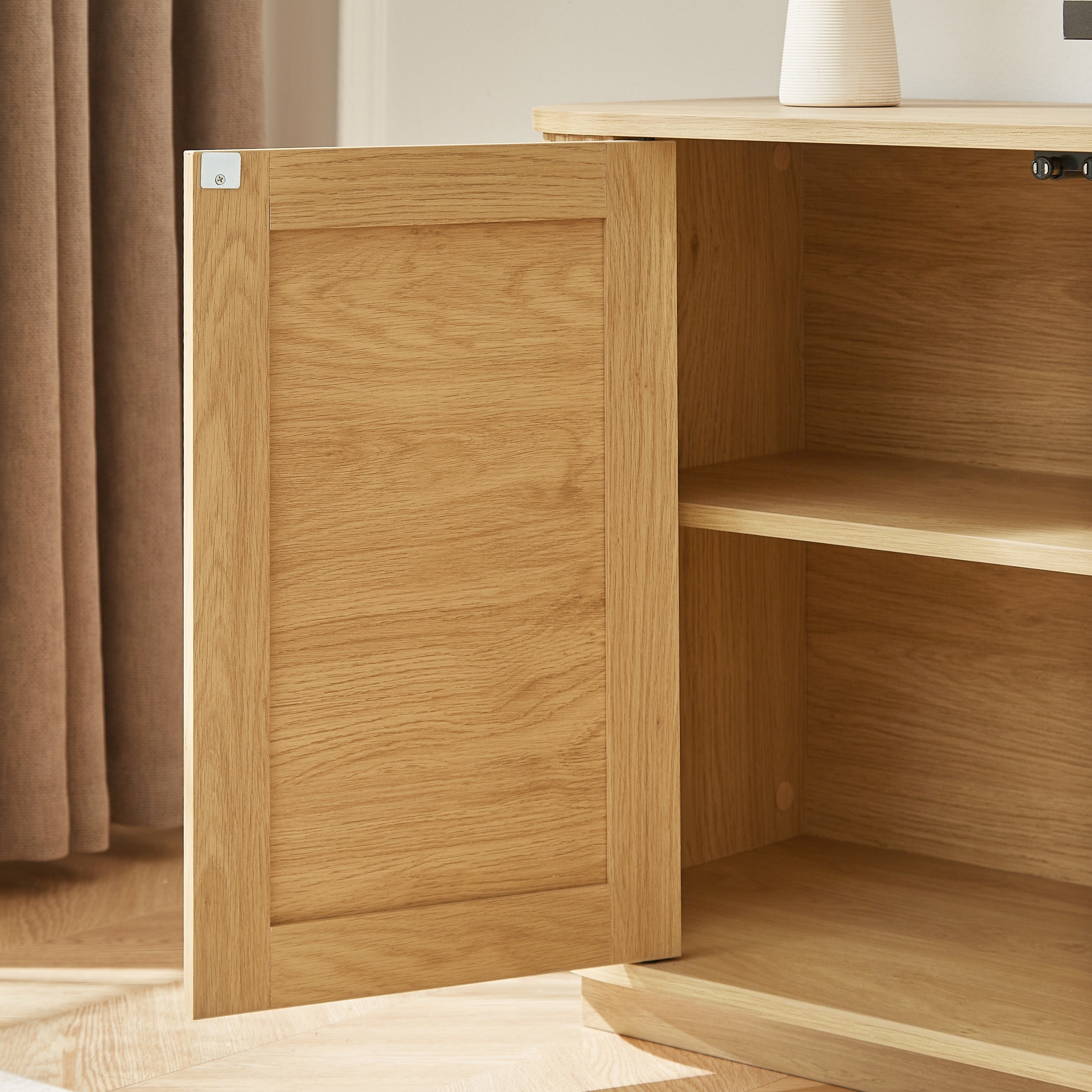 Modern Wavy TV Stand, Rounded Sideboard with Storage, Natural Particleboard and MDF, 64''W x 15''D x 24''H