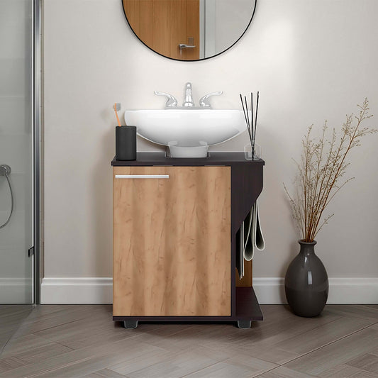 Wenge and Natural Oak Under Sink Storage Cabinet with Two Shelf Bathroom Cabinets