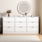 White 9 Drawer Dresser, Deep Chest of Drawers, Wooden Dresser Storage Cabinet for Bedroom, Hallway Dresser