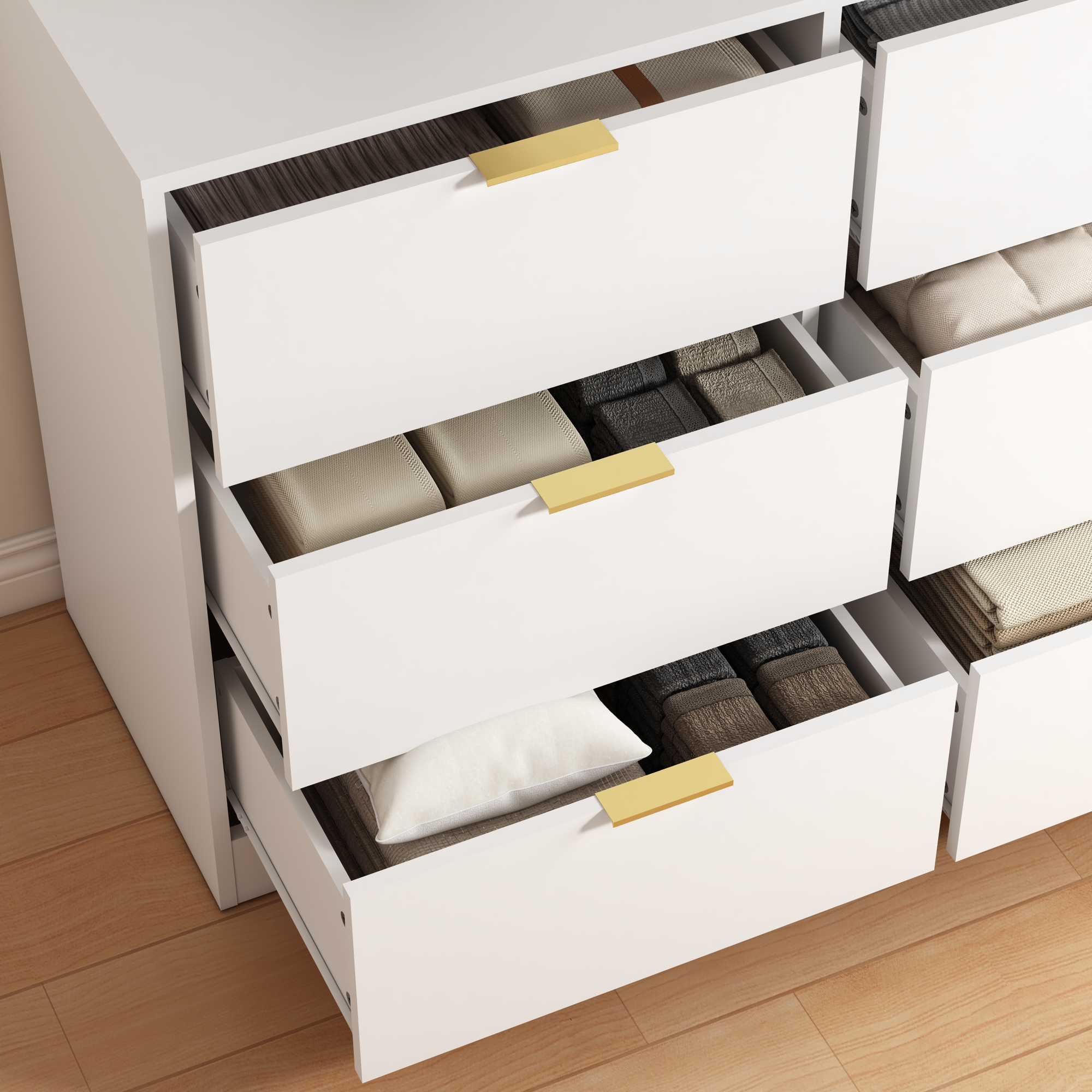 White 9 Drawer Dresser, Deep Chest of Drawers, Wooden Dresser Storage Cabinet for Bedroom, Hallway Dresser