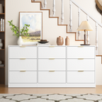 White 9 Drawer Dresser, Deep Chest of Drawers, Wooden Dresser Storage Cabinet for Bedroom, Hallway Dresser