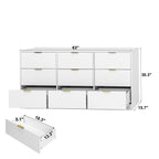 White 9 Drawer Dresser, Deep Chest of Drawers, Wooden Dresser Storage Cabinet for Bedroom, Hallway Dresser