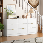 White 9 Drawer Dresser, Deep Chest of Drawers, Wooden Dresser Storage Cabinet for Bedroom, Hallway Dresser
