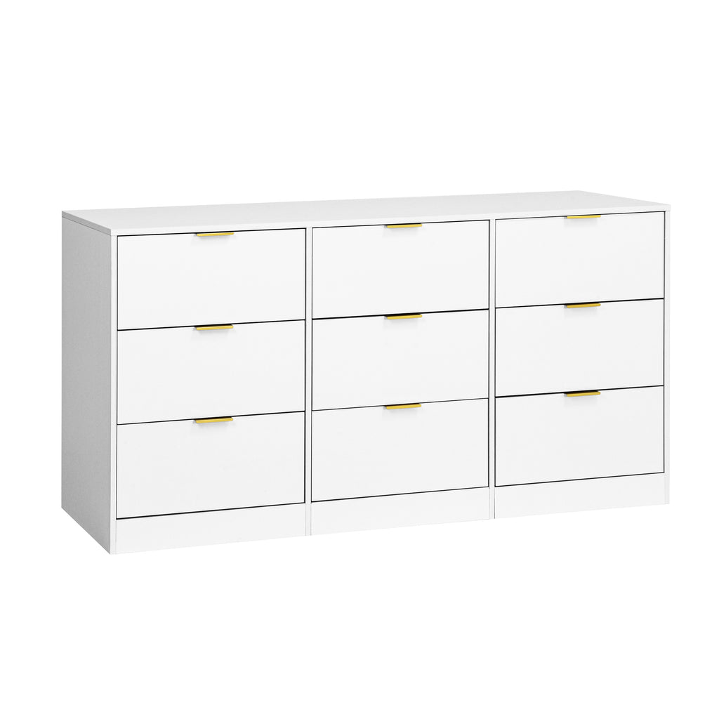 White 9 Drawer Dresser, Deep Chest of Drawers, Wooden Dresser Storage Cabinet for Bedroom, Hallway Dresser