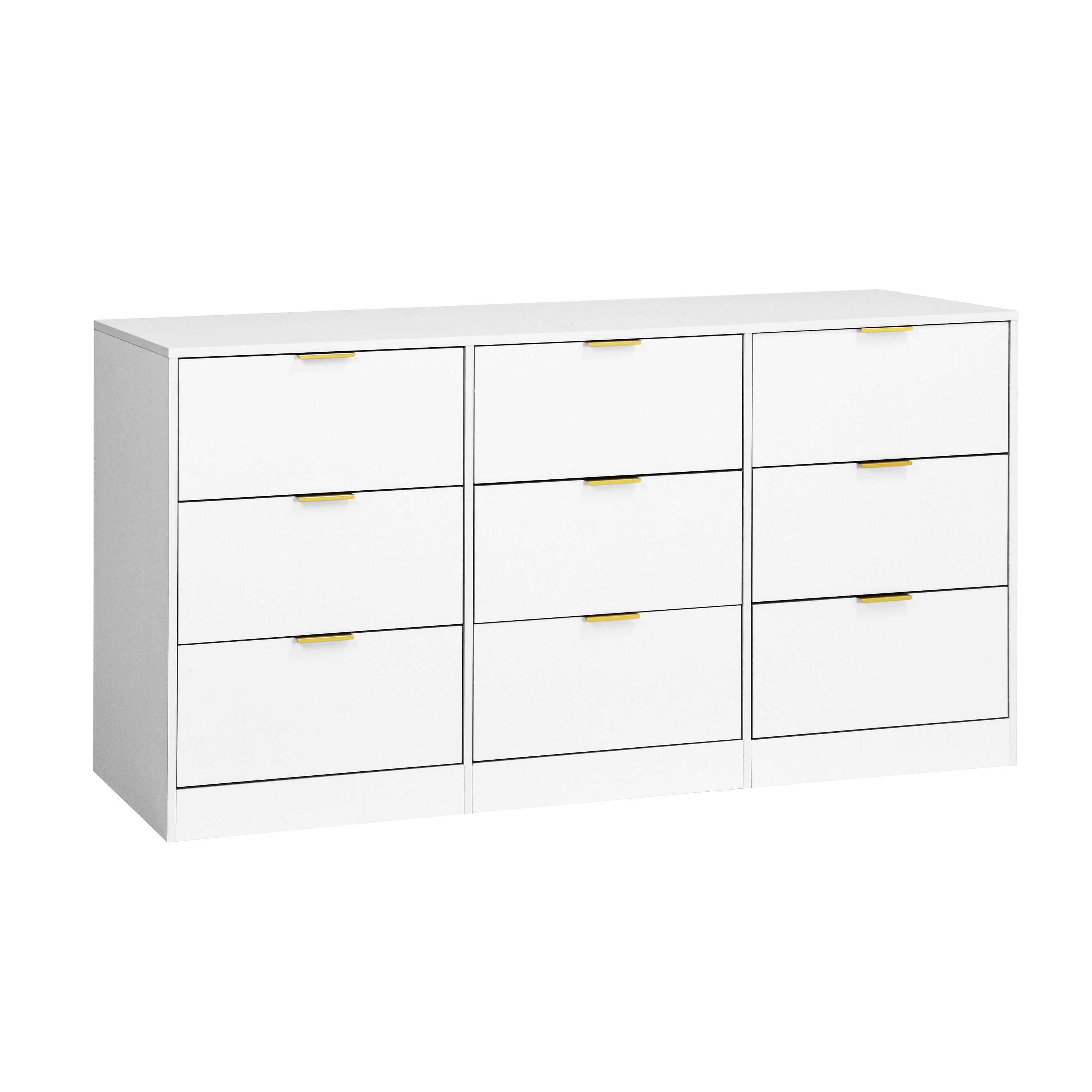 White 9 Drawer Dresser, Deep Chest of Drawers, Wooden Dresser Storage Cabinet for Bedroom, Hallway Dresser