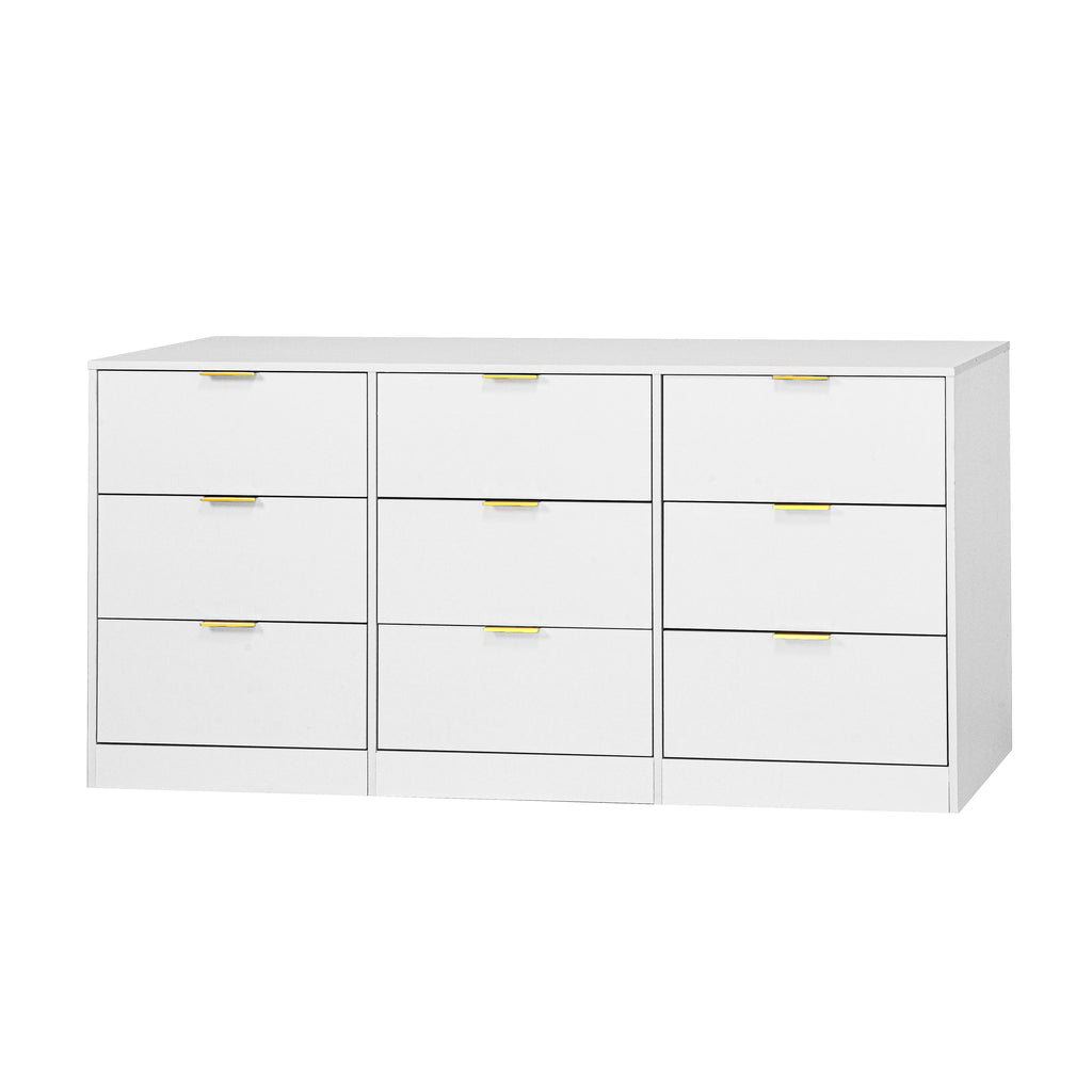 White 9 Drawer Dresser, Deep Chest of Drawers, Wooden Dresser Storage Cabinet for Bedroom, Hallway Dresser