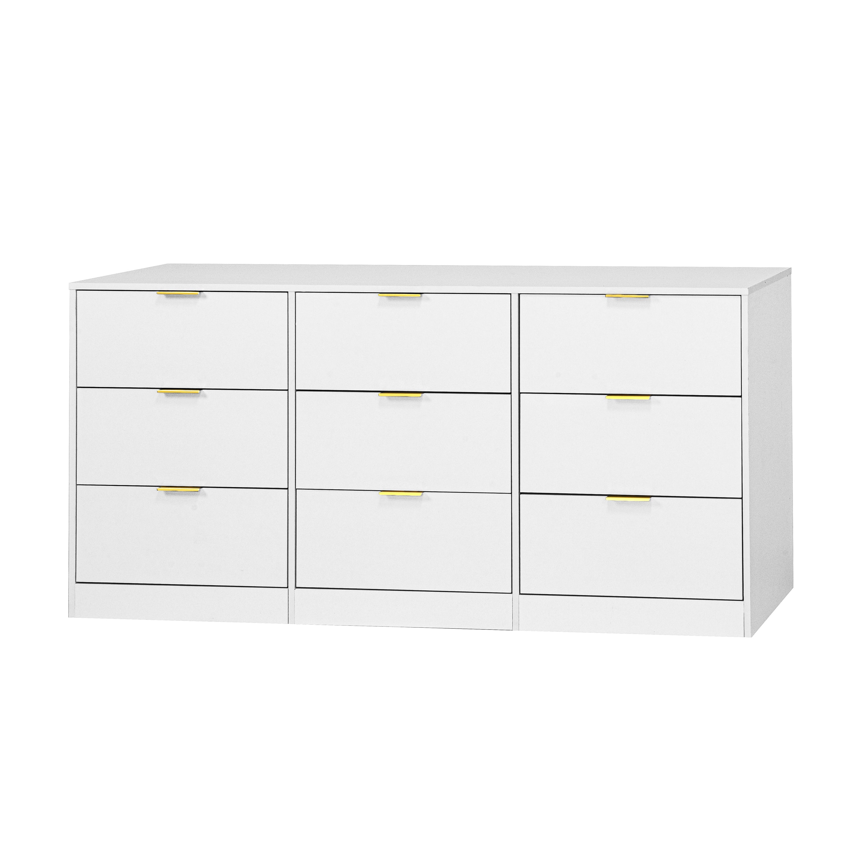 White 9 Drawer Dresser, Deep Chest of Drawers, Wooden Dresser Storage Cabinet for Bedroom, Hallway Dresser