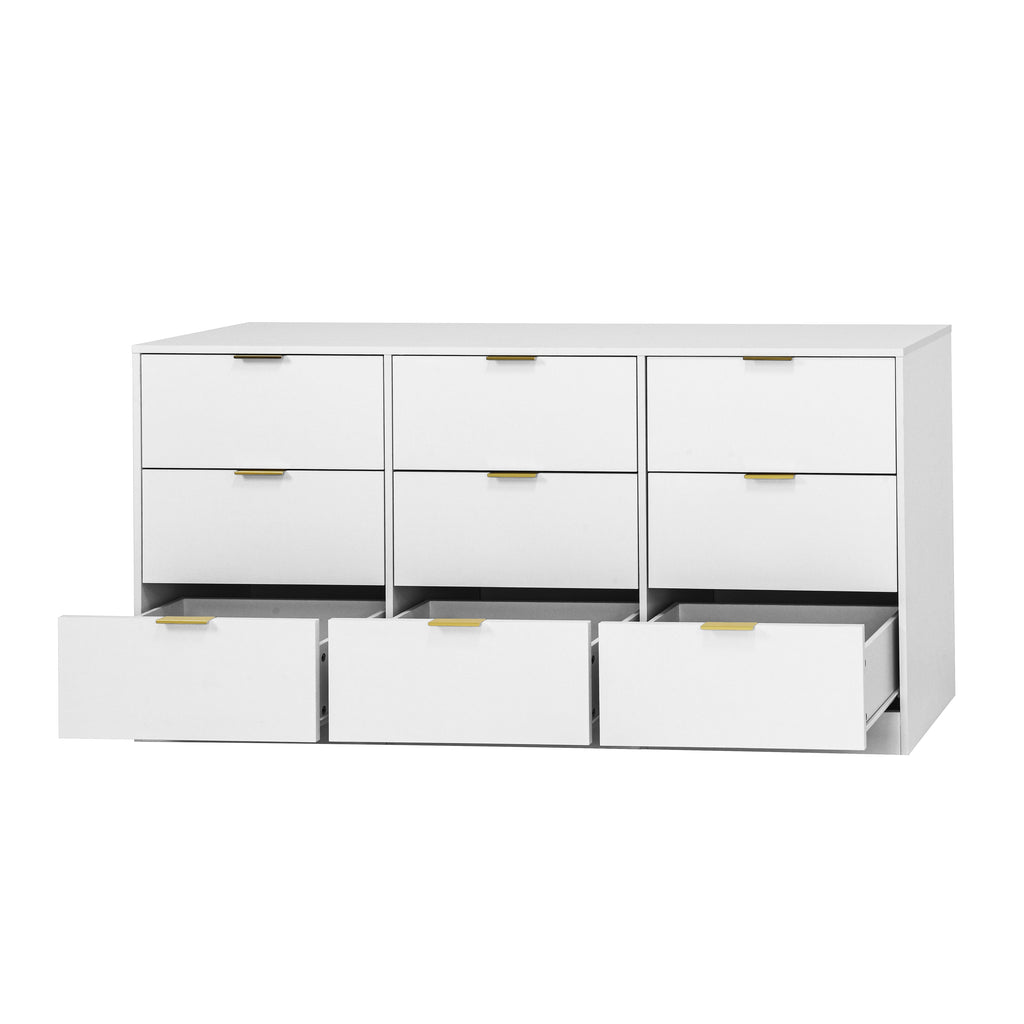 White 9 Drawer Dresser, Deep Chest of Drawers, Wooden Dresser Storage Cabinet for Bedroom, Hallway Dresser