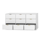 White 9 Drawer Dresser, Deep Chest of Drawers, Wooden Dresser Storage Cabinet for Bedroom, Hallway Dresser