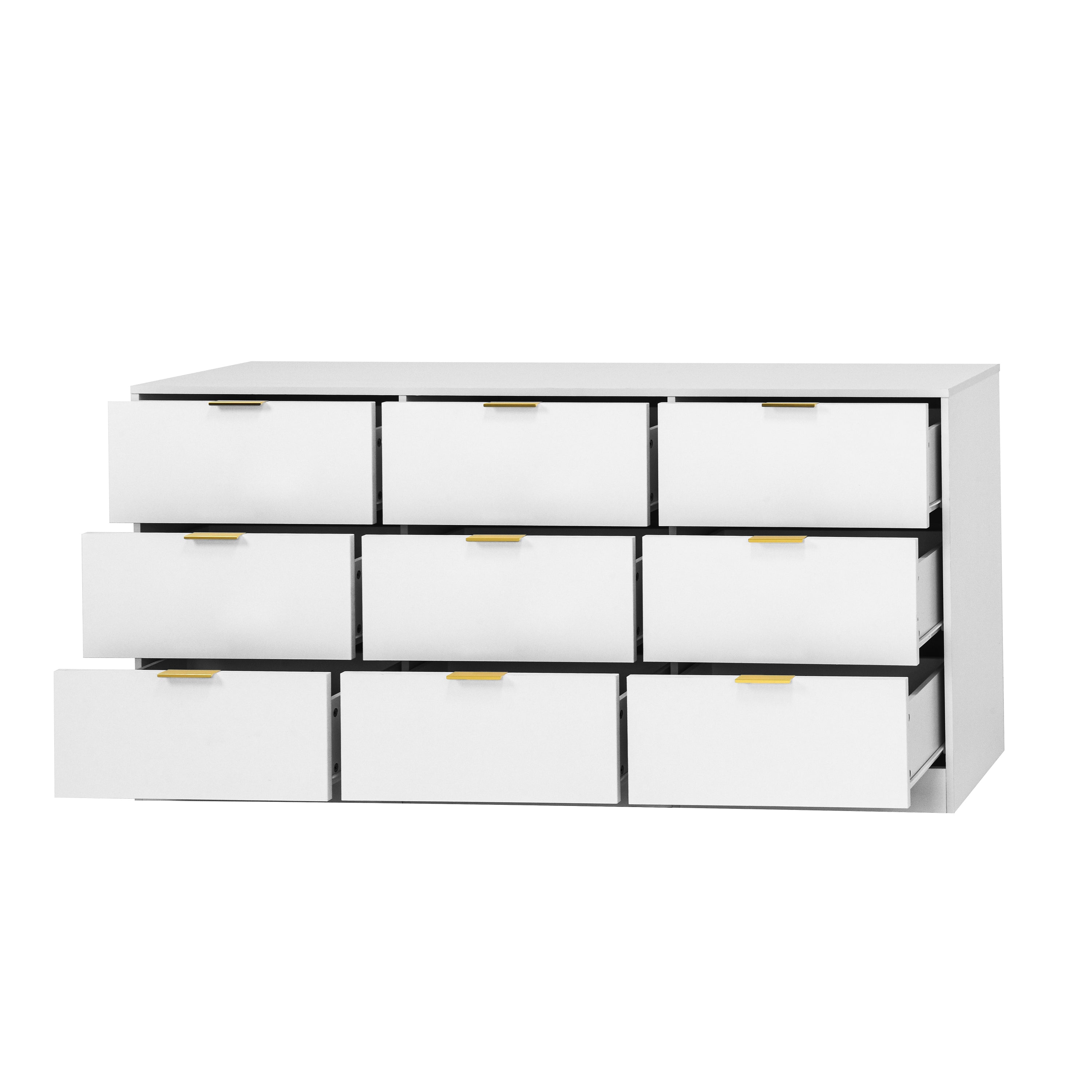 White 9 Drawer Dresser, Deep Chest of Drawers, Wooden Dresser Storage Cabinet for Bedroom, Hallway Dresser
