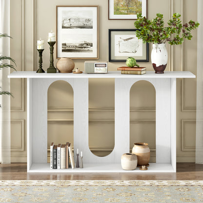 U_STYLE Modern and Curved Design Ash Veneer Console Table with Shelf,Suitable for Entryway,Hallway Living Room,Foyer,Corridor