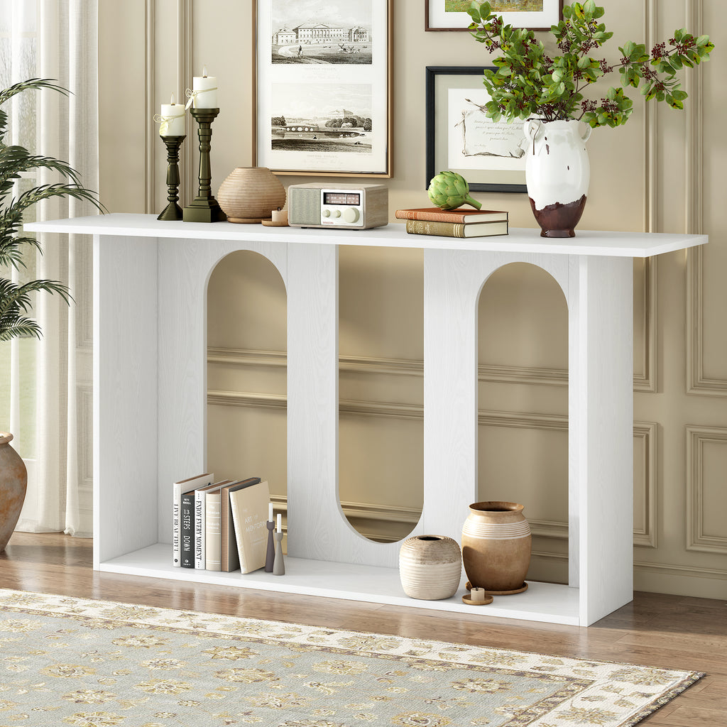 U_STYLE Modern and Curved Design Ash Veneer Console Table with Shelf,Suitable for Entryway,Hallway Living Room,Foyer,Corridor