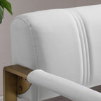 57.9 Width Modern Upholstery Faux Bonded Leather Loveseat Sofa for Living Room Accent Love Seats for Small Spaces 2 Seater Couch Sofa Office Apartment Studio Furniture with Golden Metal Arms,White