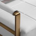 57.9 Width Modern Upholstery Faux Bonded Leather Loveseat Sofa for Living Room Accent Love Seats for Small Spaces 2 Seater Couch Sofa Office Apartment Studio Furniture with Golden Metal Arms,White