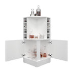 Jakes 42 Tall Corner Bar Cabinet with Eight Wine Bottle Cubbies and Double Door cabinet, Living Room, Liquor Cabinet, Storage Cabinet White