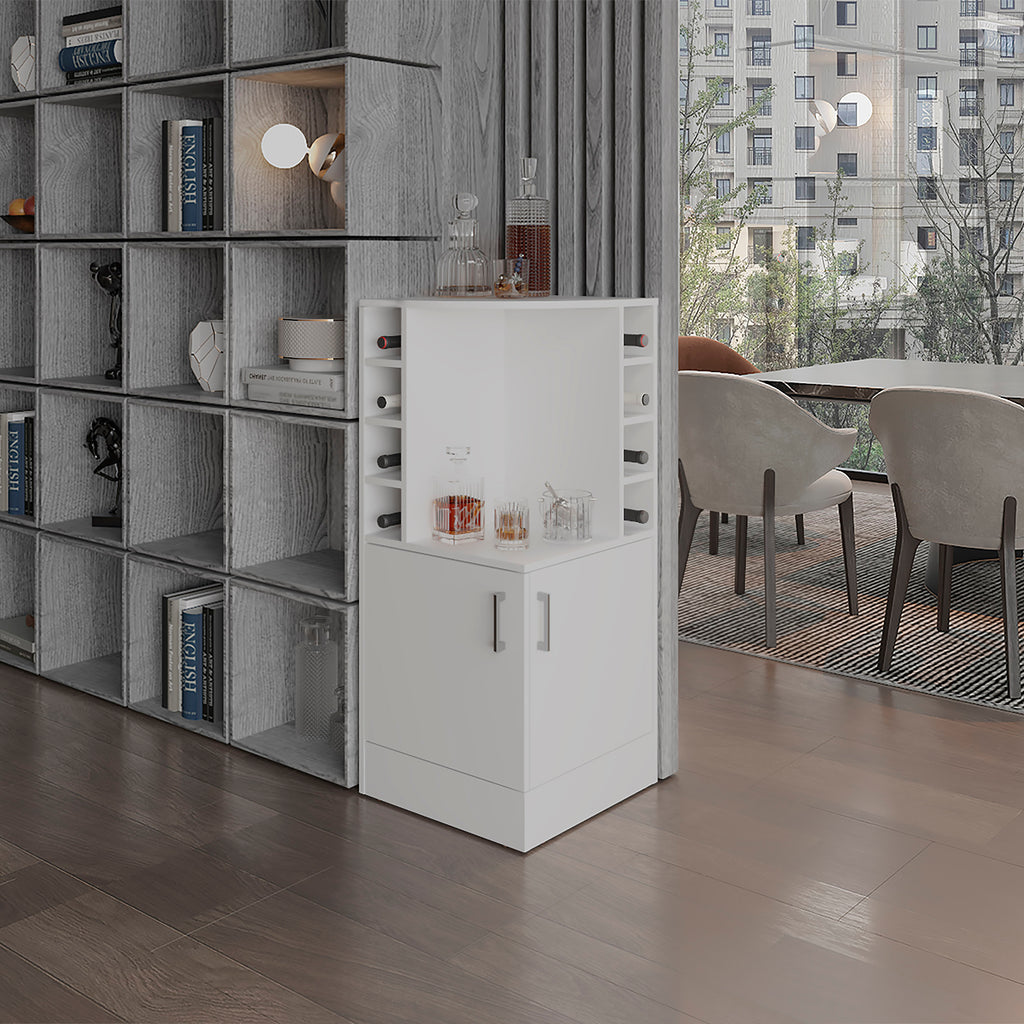 Jakes 42 Tall Corner Bar Cabinet with Eight Wine Bottle Cubbies and Double Door cabinet, Living Room, Liquor Cabinet, Storage Cabinet White
