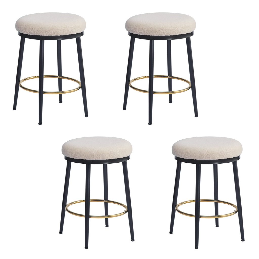 Modern White Counter Stools Set Of 4 With Iron Frame.