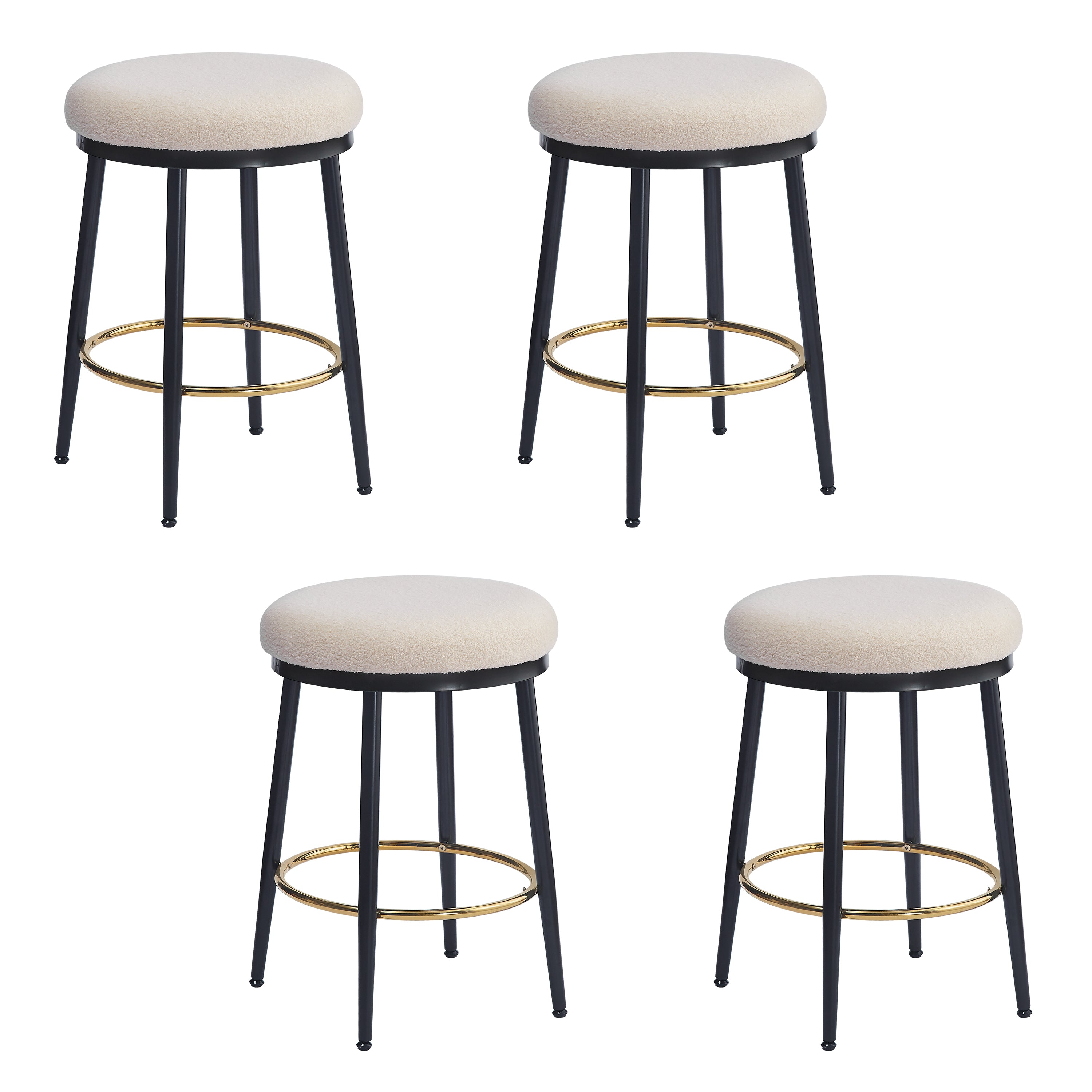 24.75'' Modern Counter Stools Set of 4,White Counter Stools with iron Frame,Sponge cushion,Footrest,suitable for Kitchen/Bedroom/Dining Room.