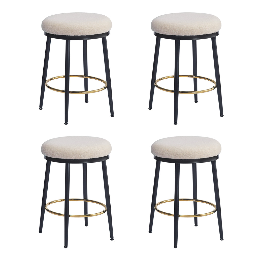 Modern White Counter Stools Set Of 4 With Iron Frame.