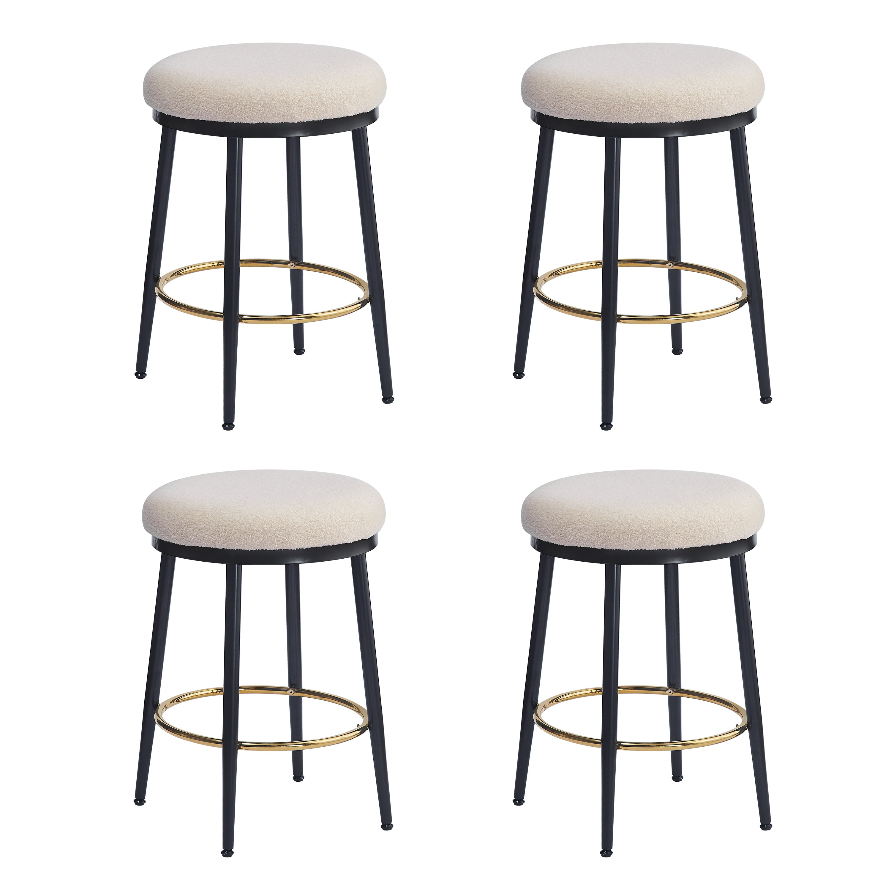 24.75'' Modern Counter Stools Set of 4,White Counter Stools with iron Frame,Sponge cushion,Footrest,suitable for Kitchen/Bedroom/Dining Room.