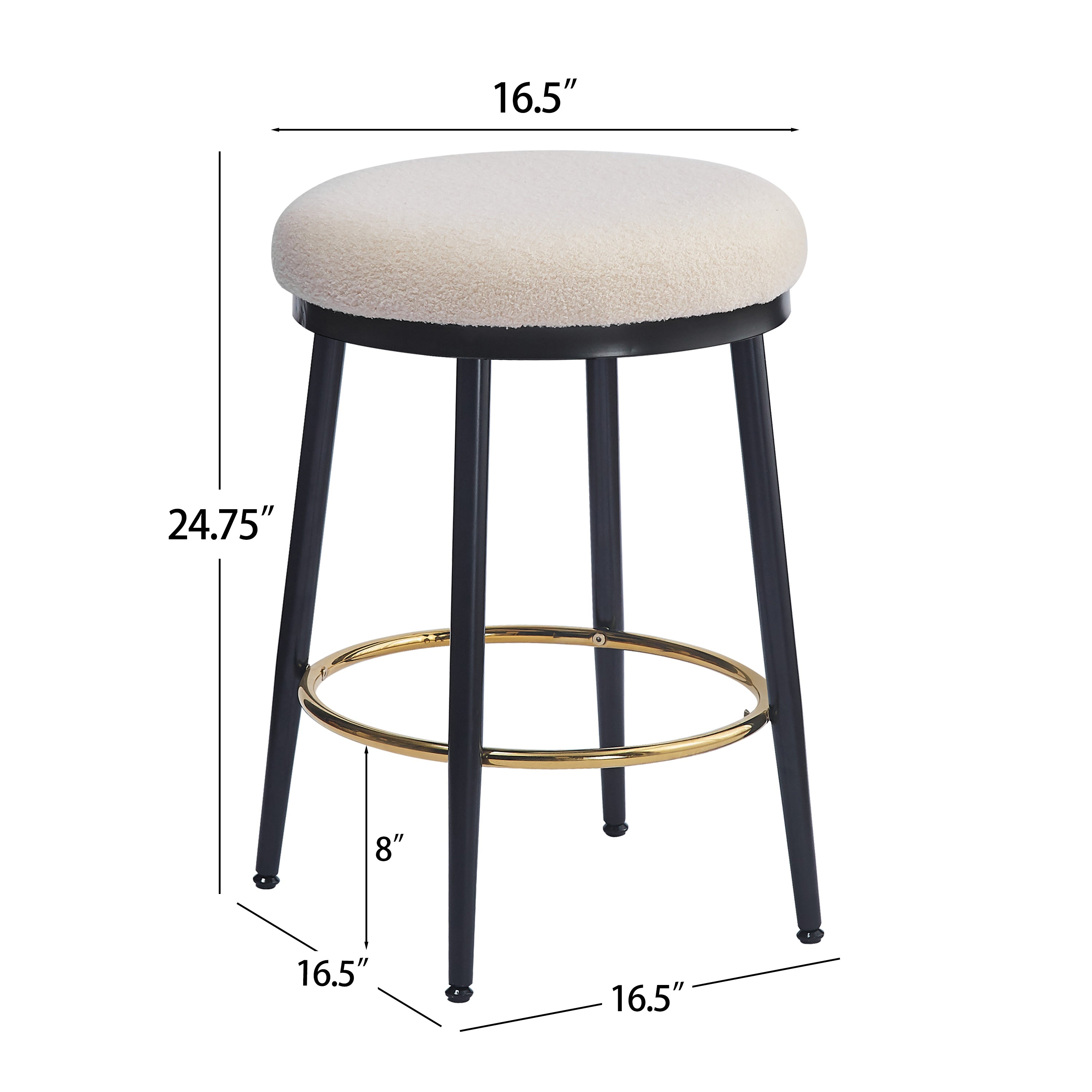 24.75'' Modern Counter Stools Set of 4,White Counter Stools with iron Frame,Sponge cushion,Footrest,suitable for Kitchen/Bedroom/Dining Room.