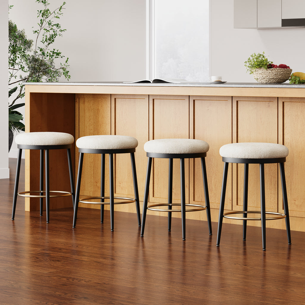 Modern White Counter Stools Set Of 4 With Iron Frame.