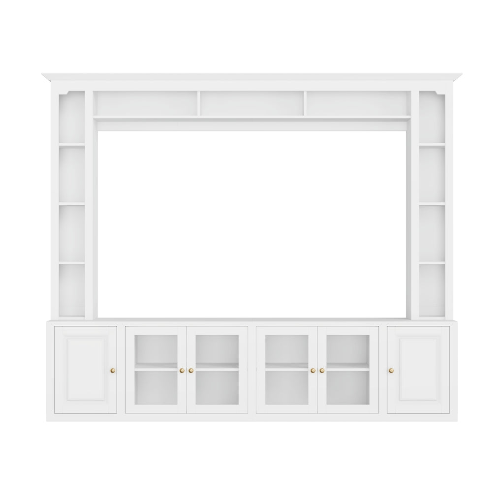 4-Piece Modern Entertainment Center Wall Unit with Bookshelves, All-in-1 Large TV Stand with Tempered Glass Door for TVs Up to 80', 92inch Media Console with Adjustable Shelves for Living Room, White