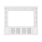 4-Piece Modern Entertainment Center Wall Unit with Bookshelves, All-in-1 Large TV Stand with Tempered Glass Door for TVs Up to 80', 92inch Media Console with Adjustable Shelves for Living Room, White