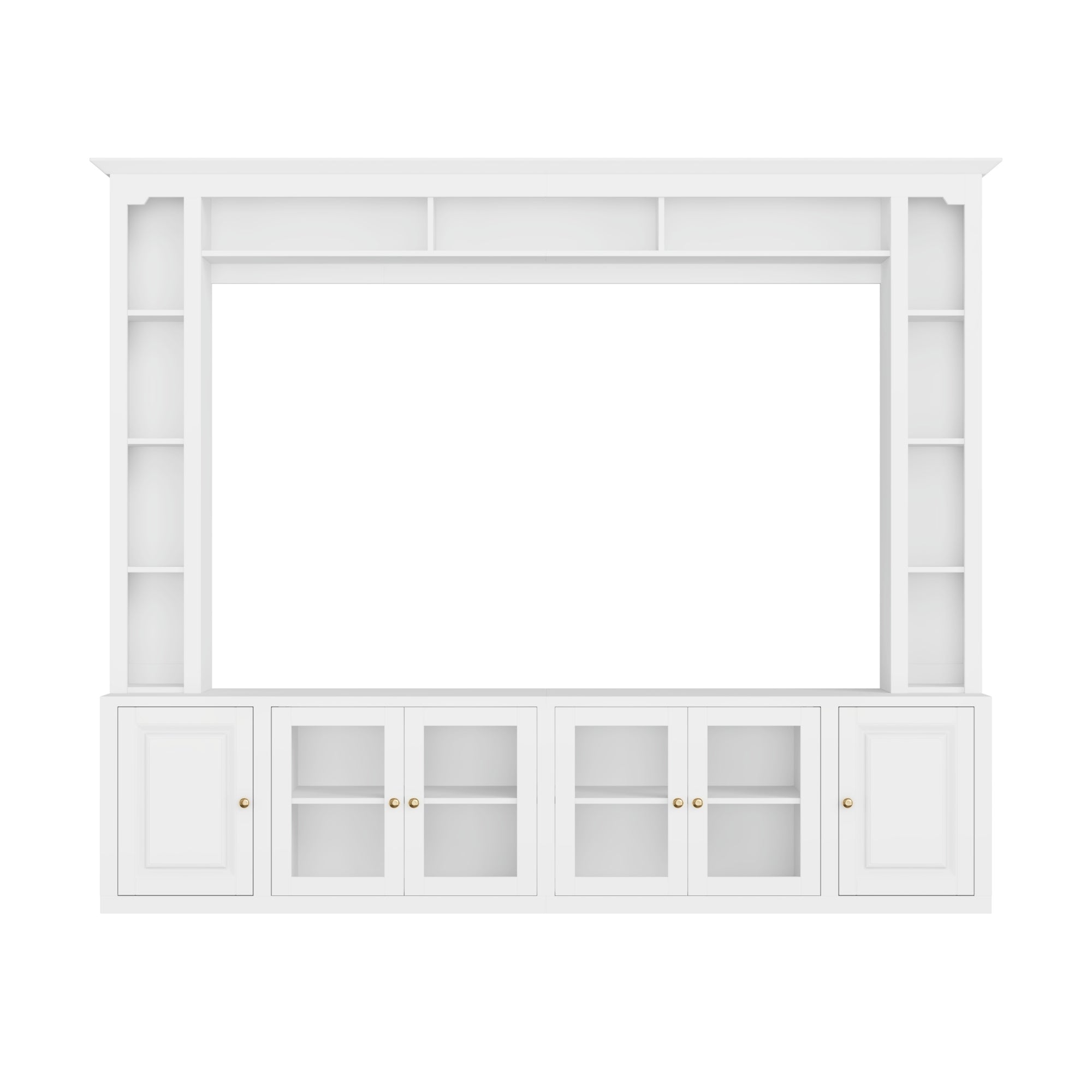 4-Piece Modern Entertainment Center Wall Unit with Bookshelves, All-in-1 Large TV Stand with Tempered Glass Door for TVs Up to 80', 92inch Media Console with Adjustable Shelves for Living Room, White