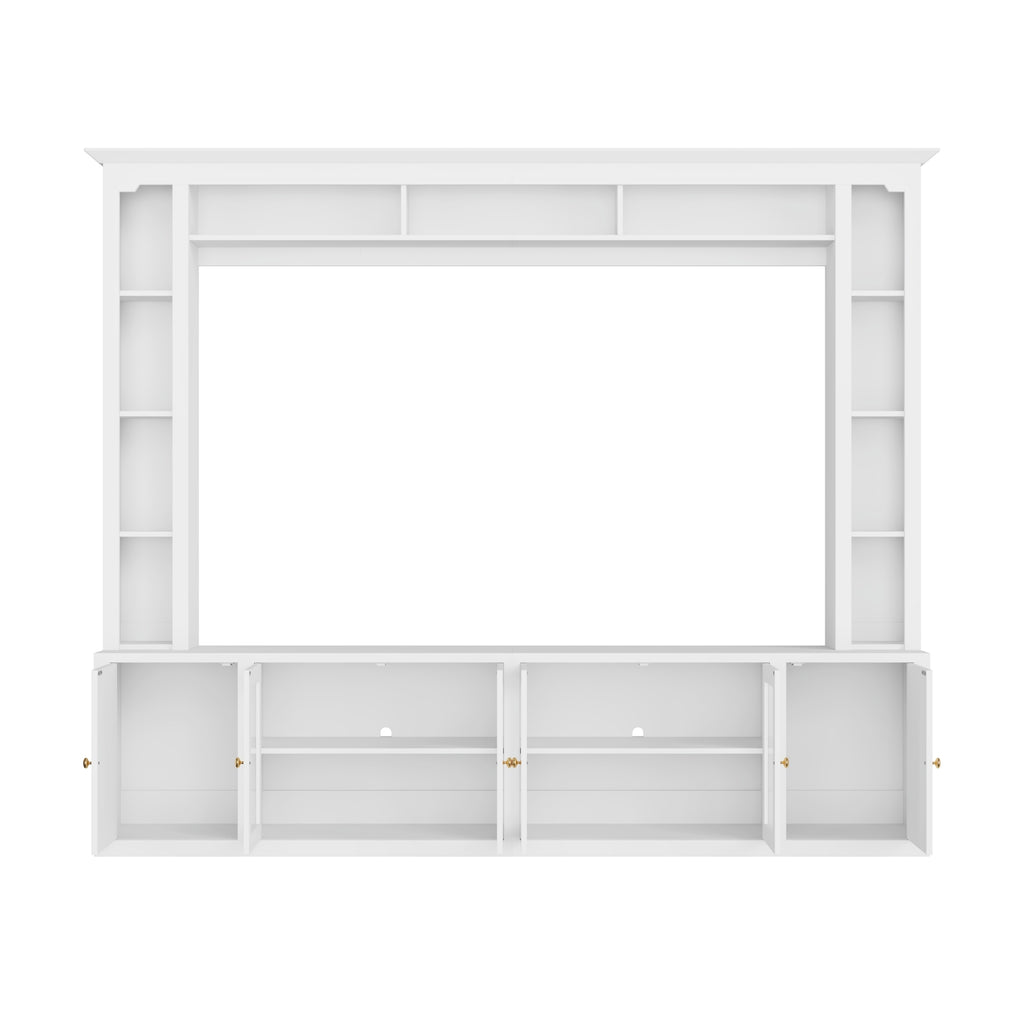 4-Piece Modern Entertainment Center Wall Unit with Bookshelves, All-in-1 Large TV Stand with Tempered Glass Door for TVs Up to 80', 92inch Media Console with Adjustable Shelves for Living Room, White