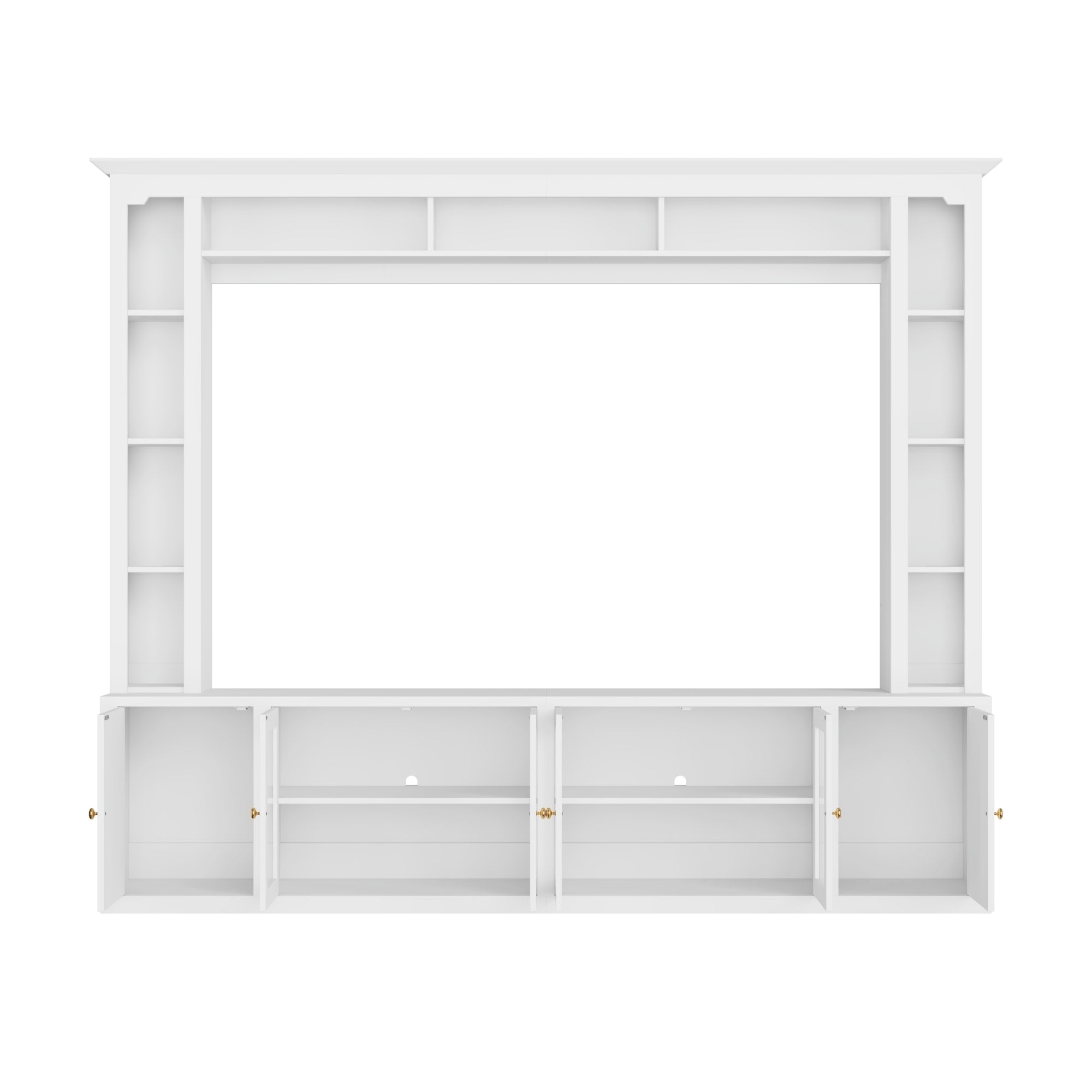 4-Piece Modern Entertainment Center Wall Unit with Bookshelves, All-in-1 Large TV Stand with Tempered Glass Door for TVs Up to 80', 92inch Media Console with Adjustable Shelves for Living Room, White
