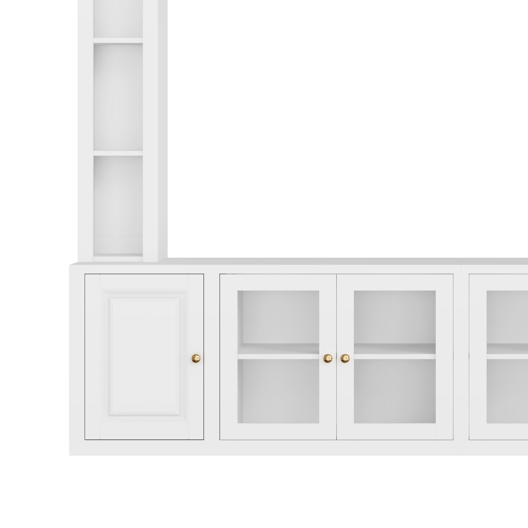 4-Piece Modern Entertainment Center Wall Unit with Bookshelves, All-in-1 Large TV Stand with Tempered Glass Door for TVs Up to 80', 92inch Media Console with Adjustable Shelves for Living Room, White