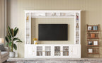 4-Piece Modern Entertainment Center Wall Unit with Bookshelves, All-in-1 Large TV Stand with Tempered Glass Door for TVs Up to 80', 92inch Media Console with Adjustable Shelves for Living Room, White