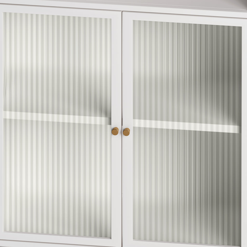 45.28" H Storage Cabinet, Bathroom Floor Cabinet with Glass Door and Shelves,  Freestanding Display Storage Cabinet for Bathroom, Living Room, Kitchen, Home Office,White