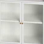 45.28" H Storage Cabinet, Bathroom Floor Cabinet with Glass Door and Shelves,  Freestanding Display Storage Cabinet for Bathroom, Living Room, Kitchen, Home Office,White