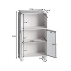 45.28" H Storage Cabinet, Bathroom Floor Cabinet with Glass Door and Shelves,  Freestanding Display Storage Cabinet for Bathroom, Living Room, Kitchen, Home Office,White