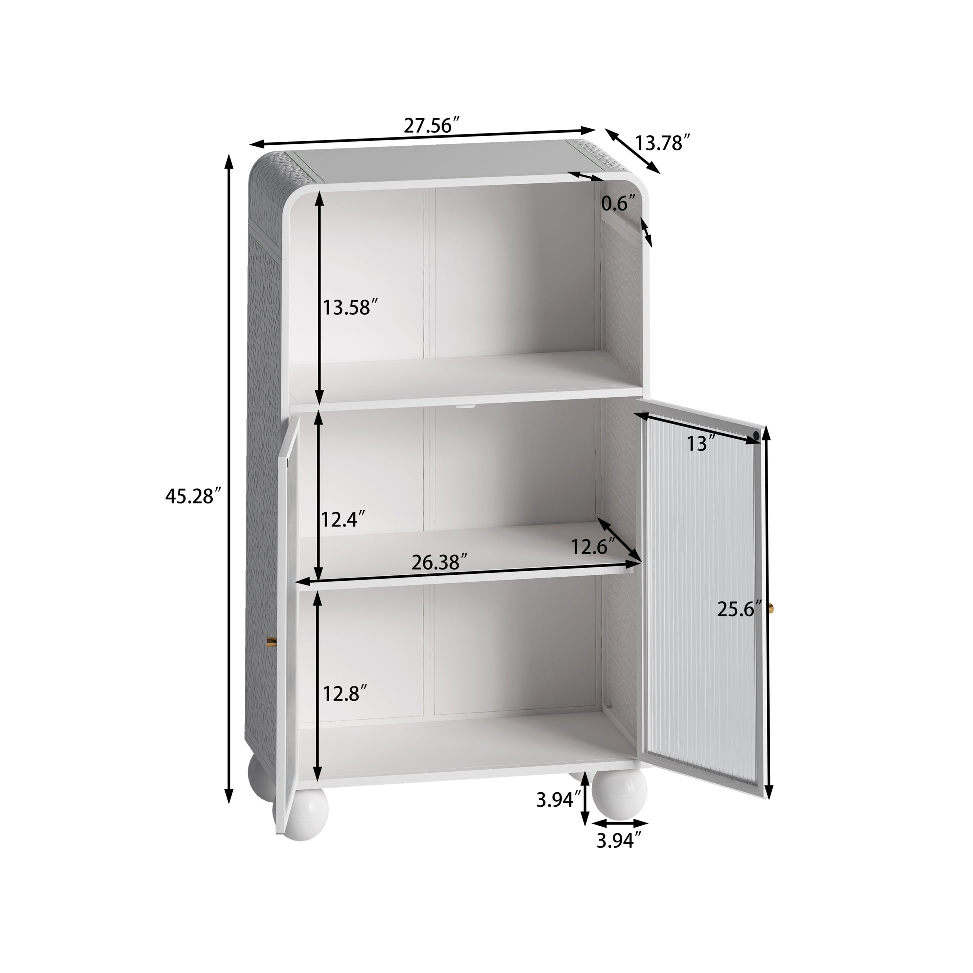 45.28" H Storage Cabinet, Bathroom Floor Cabinet with Glass Door and Shelves,  Freestanding Display Storage Cabinet for Bathroom, Living Room, Kitchen, Home Office,White