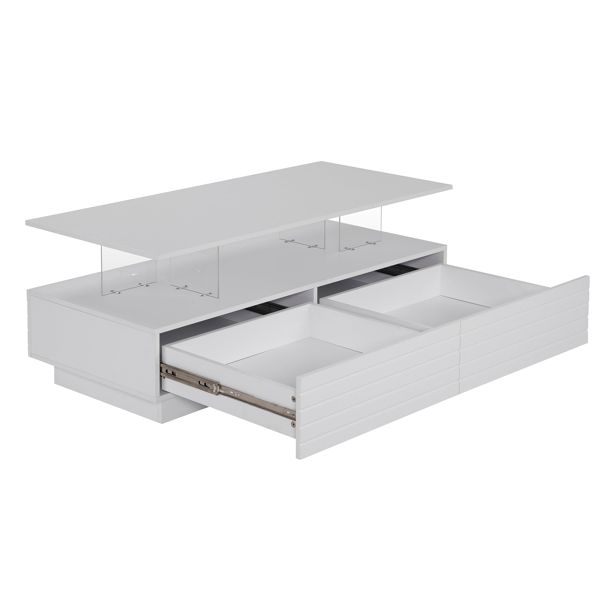 Modern White Rectangular LED Lights Coffee Table with 2 drawers in 47.2'