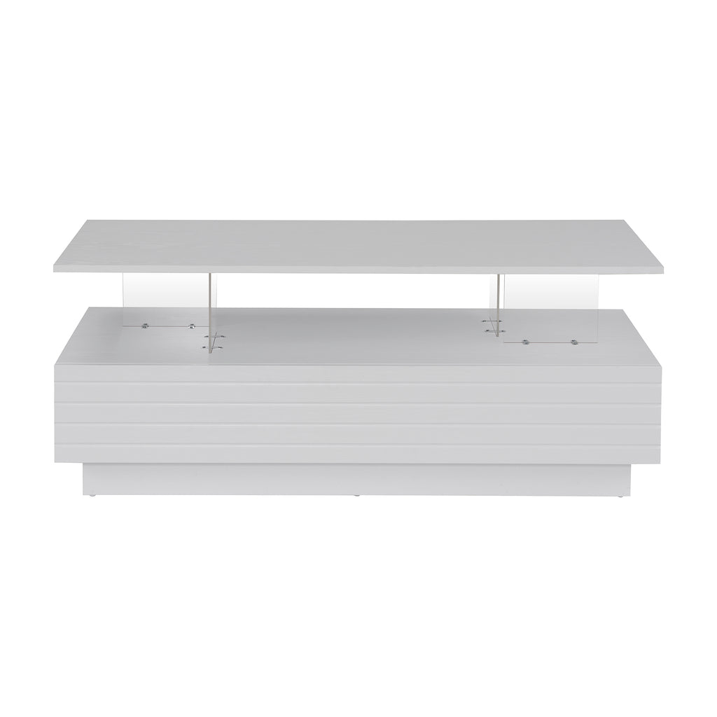 Modern White Rectangular LED Lights Coffee Table with 2 drawers in 47.2'