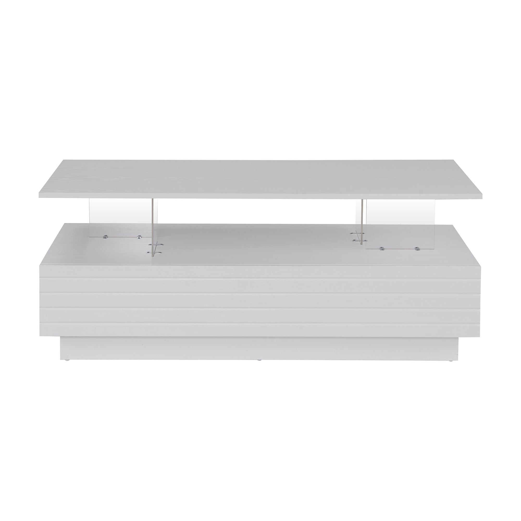 Modern White Rectangular LED Lights Coffee Table with 2 drawers in 47.2'