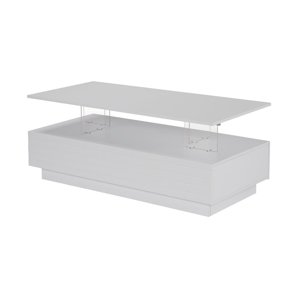 Modern White Rectangular LED Lights Coffee Table with 2 drawers in 47.2'