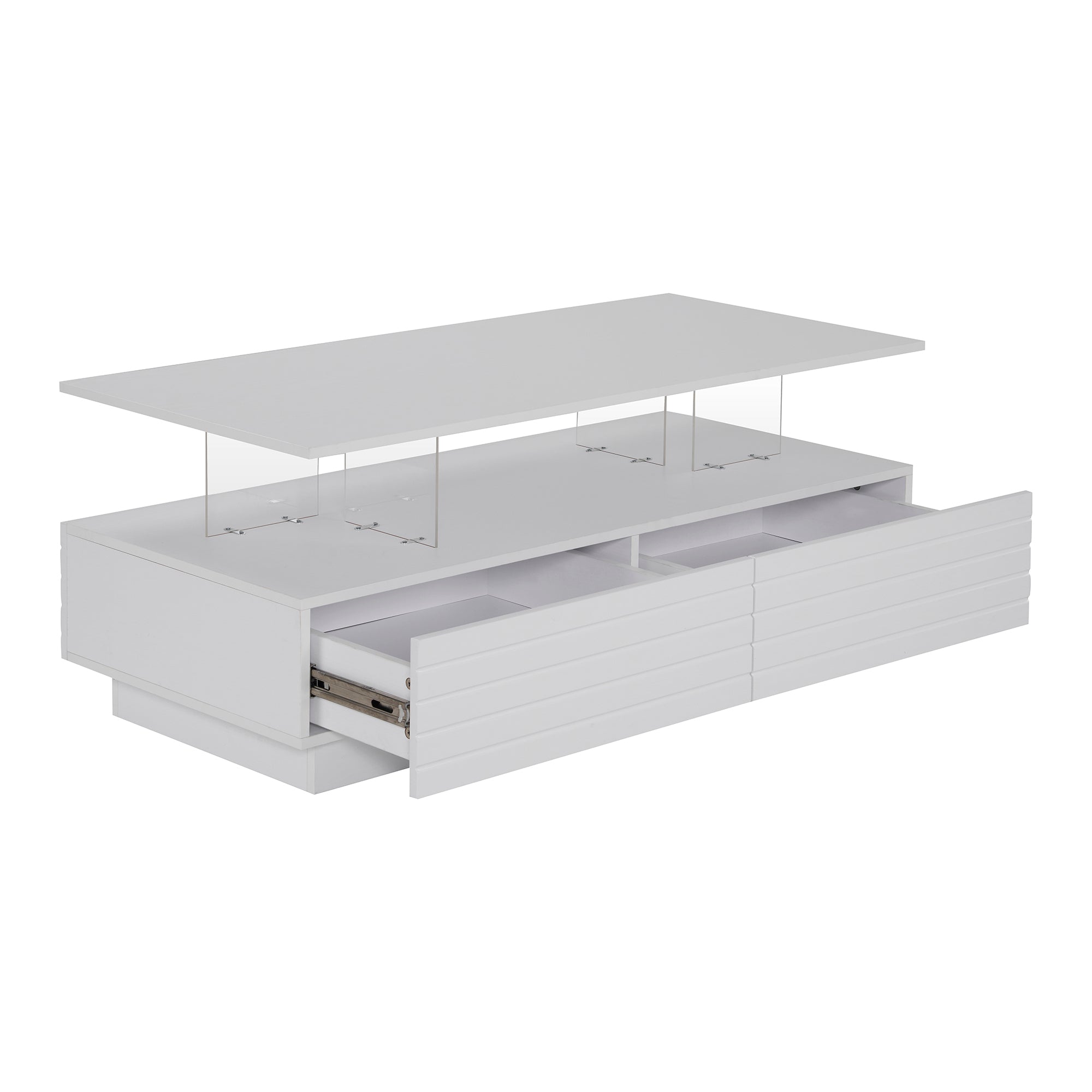 Modern White Rectangular LED Lights Coffee Table with 2 drawers in 47.2'