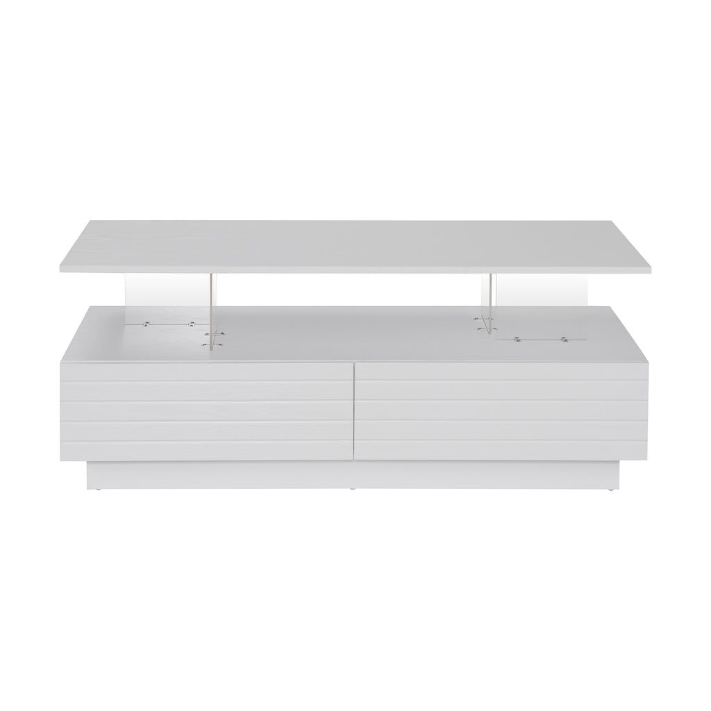 Modern White Rectangular LED Lights Coffee Table with 2 drawers in 47.2'