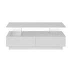 Modern White Rectangular LED Lights Coffee Table with 2 drawers in 47.2'